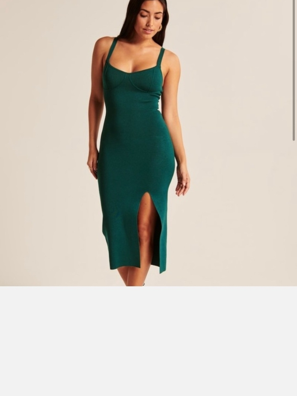 Abercrombie & Fitch Emerald Green Sleeveless Knit Midi Dress with Front Slit